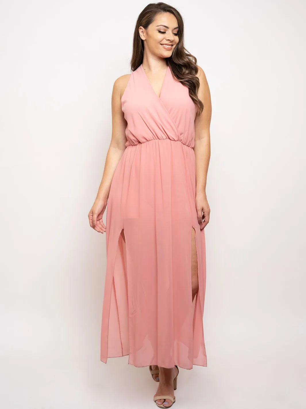 PLUS SIZE SLEEVELESS FRONT SLIT MAXI DRESS