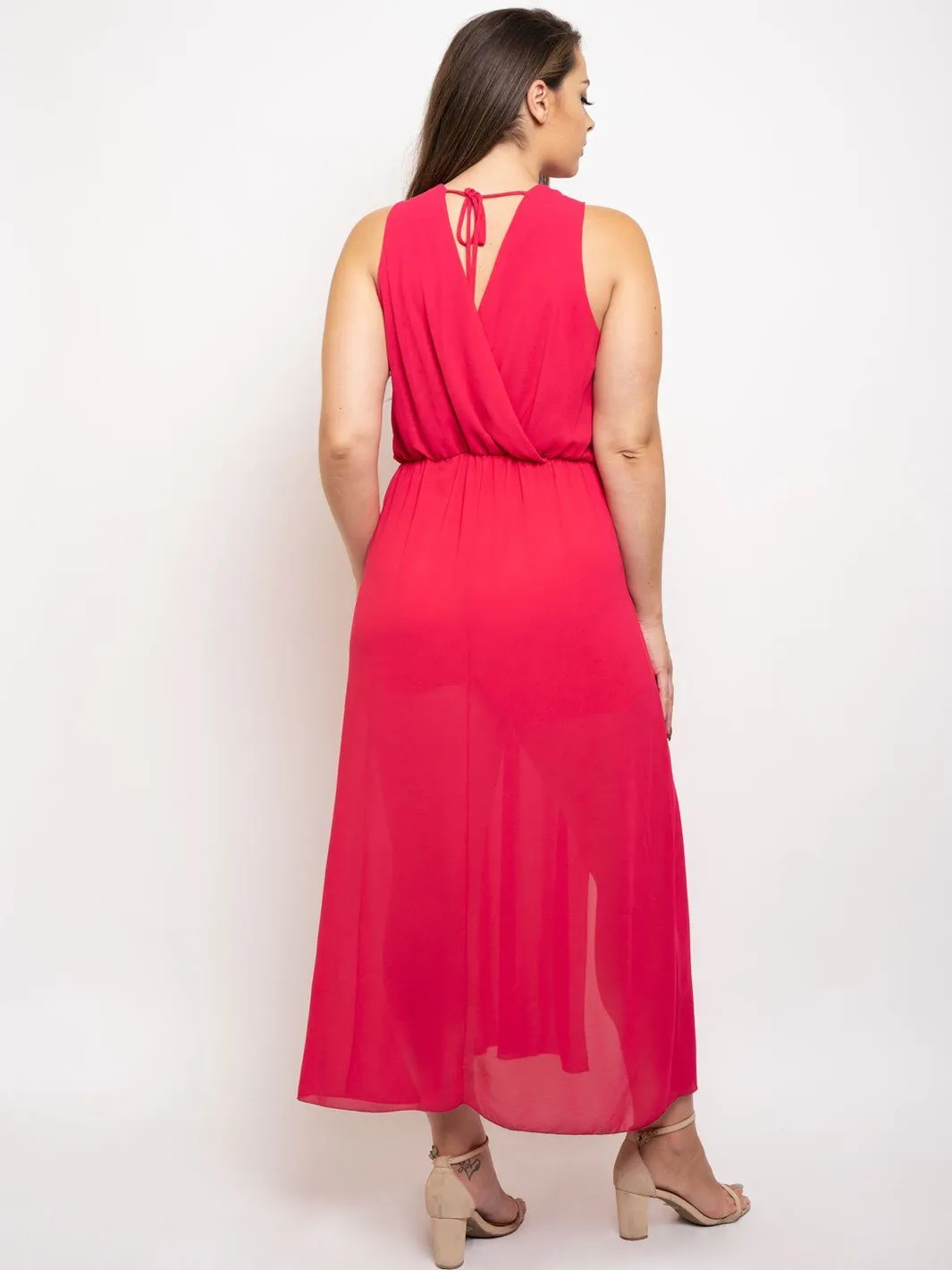 PLUS SIZE SLEEVELESS FRONT SLIT MAXI DRESS