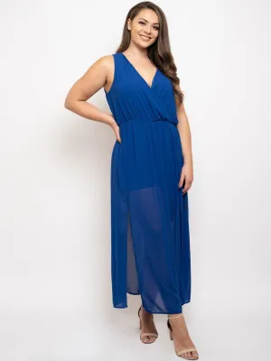 PLUS SIZE SLEEVELESS FRONT SLIT MAXI DRESS