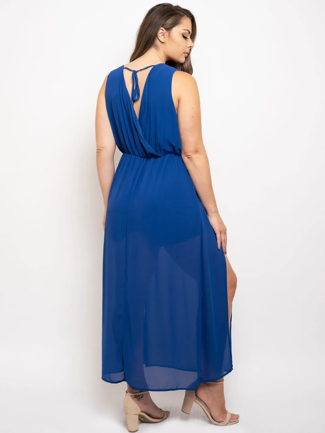 PLUS SIZE SLEEVELESS FRONT SLIT MAXI DRESS