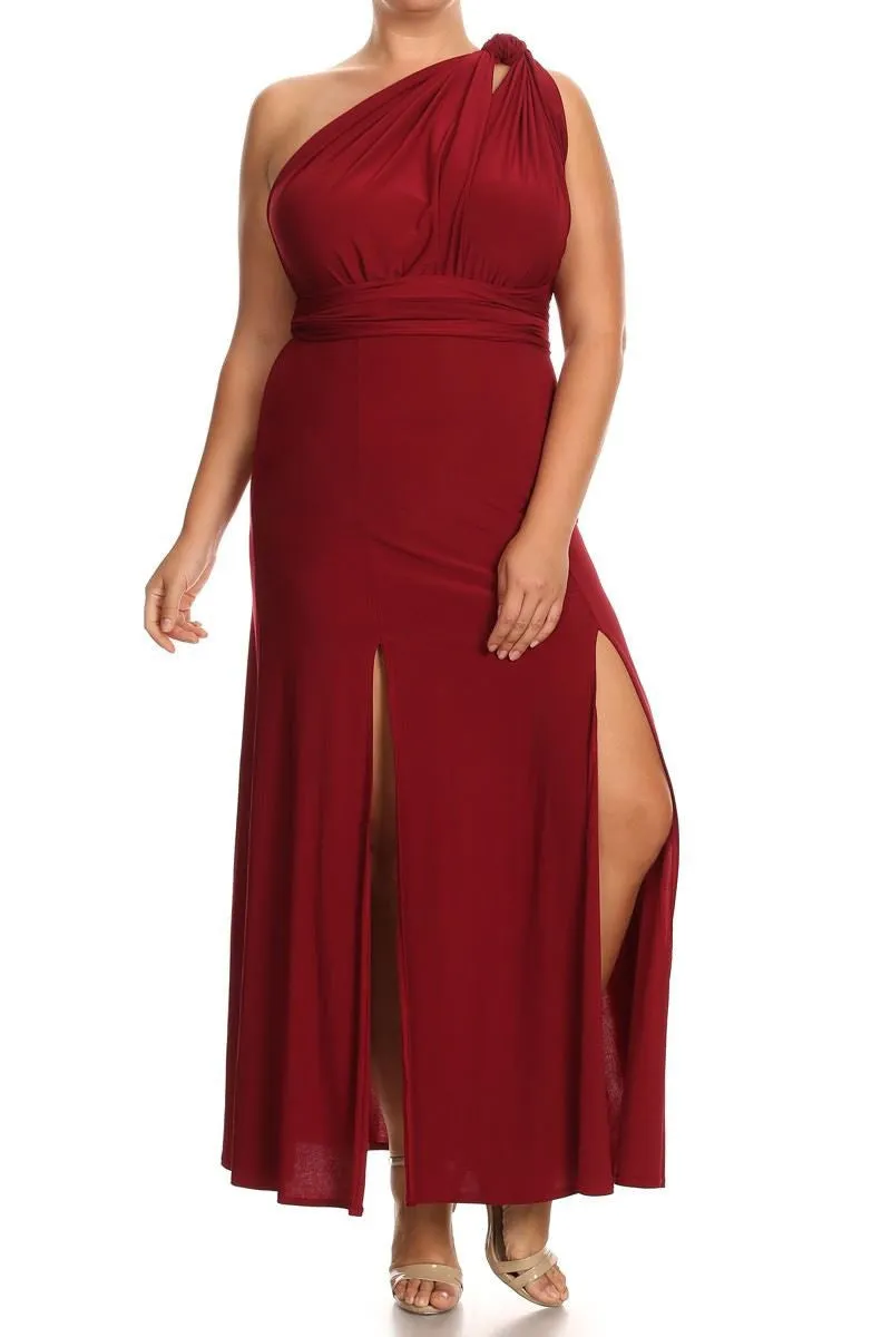 Plus Size Sleeveless Magic Transformer Maxi Dress Burgundy