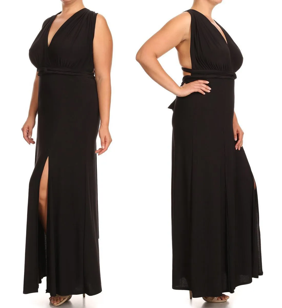 Plus Size Sleeveless Magic Transformer Maxi Dress Burgundy