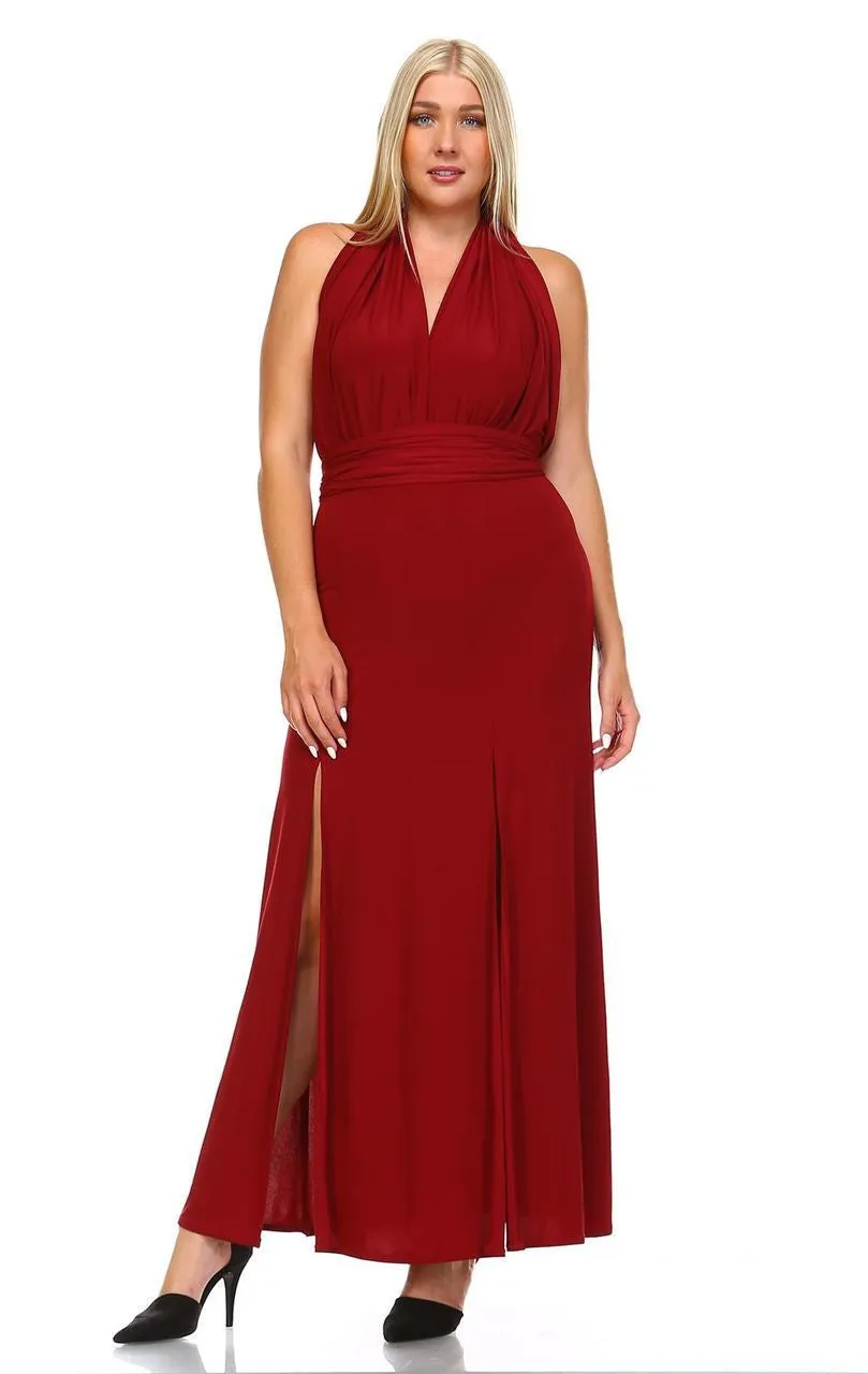 Plus Size Sleeveless Magic Transformer Maxi Dress Burgundy