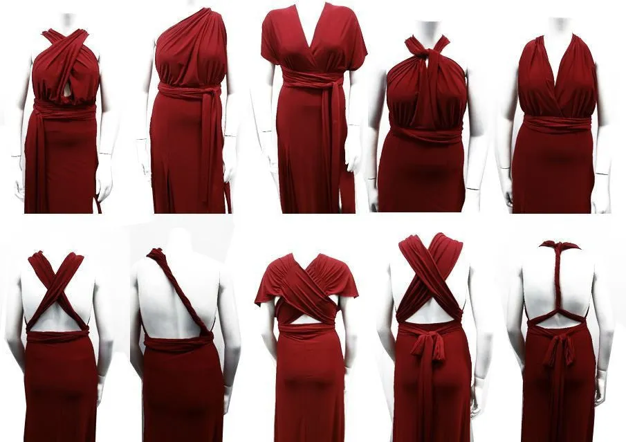 Plus Size Sleeveless Magic Transformer Maxi Dress Burgundy