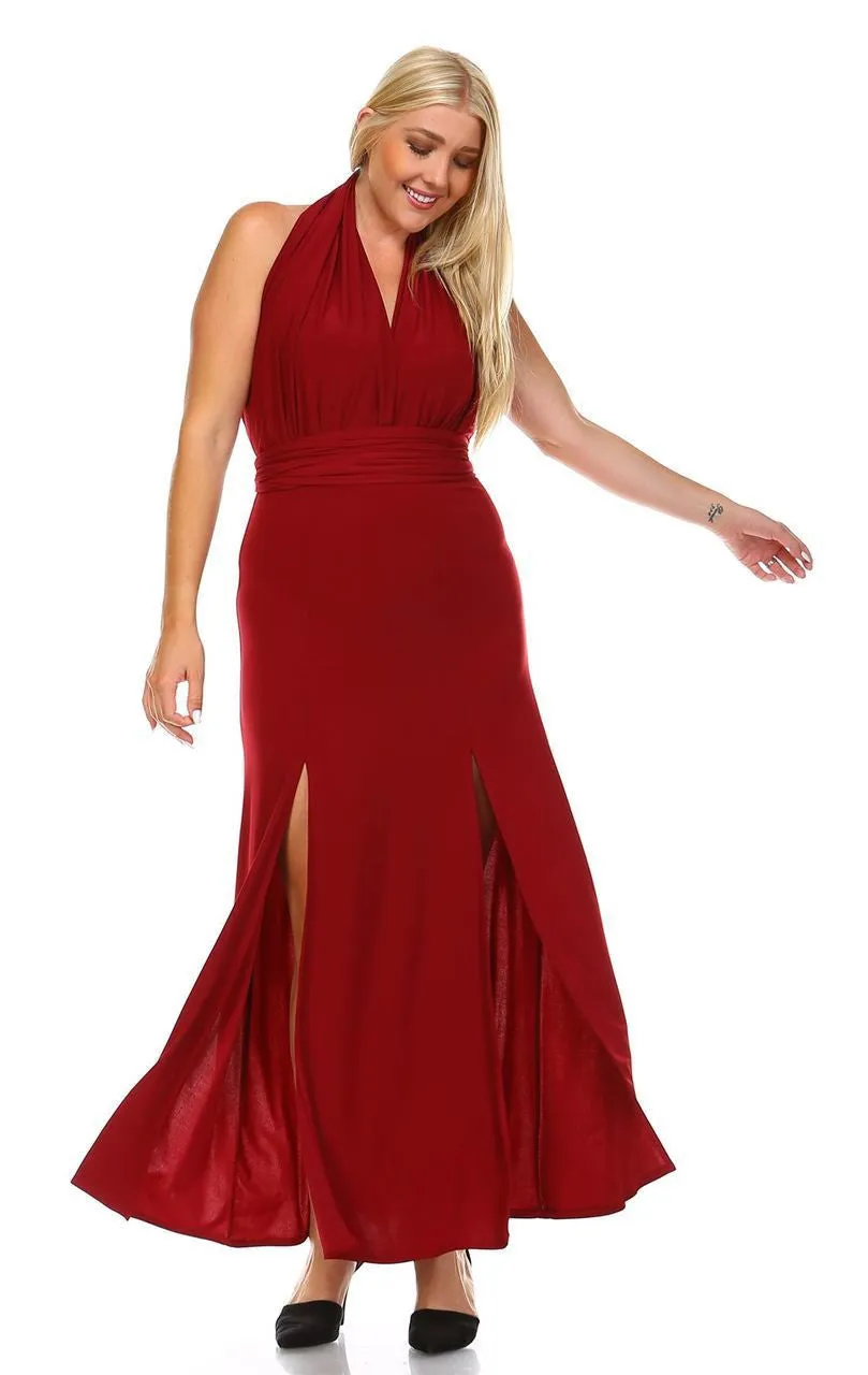 Plus Size Sleeveless Magic Transformer Maxi Dress Burgundy