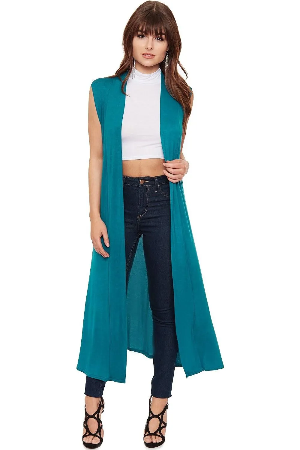 Plus Size Sleeveless Maxi Cardigan