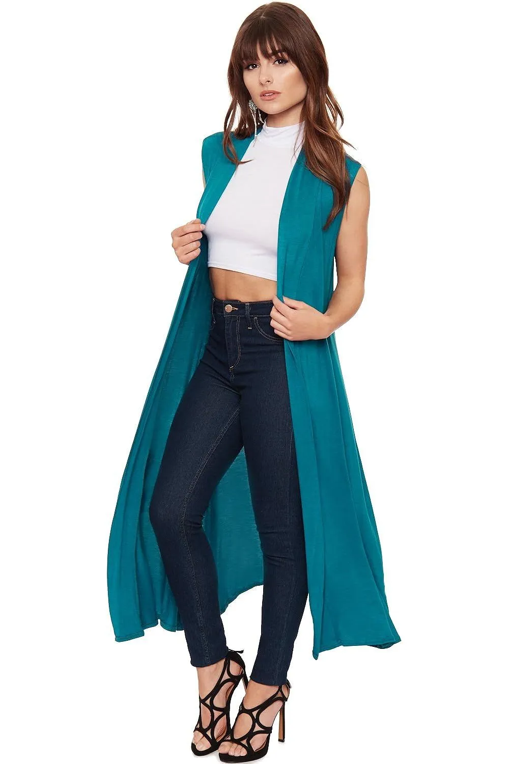 Plus Size Sleeveless Maxi Cardigan