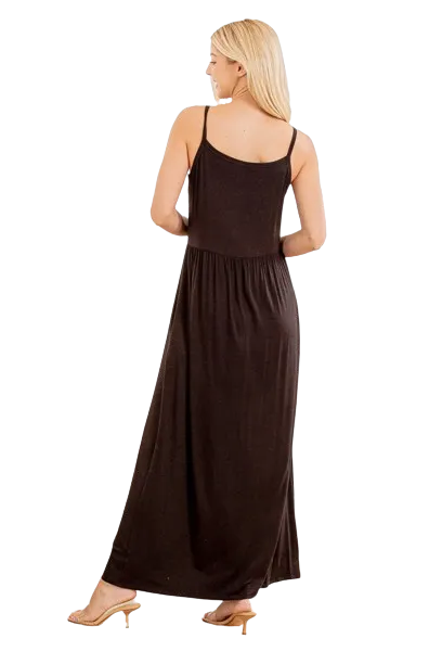 Plus Size Sleeveless Round Neck Solid Maxi Dress with Front Button and Ruffled Detail Black - Pack of 6