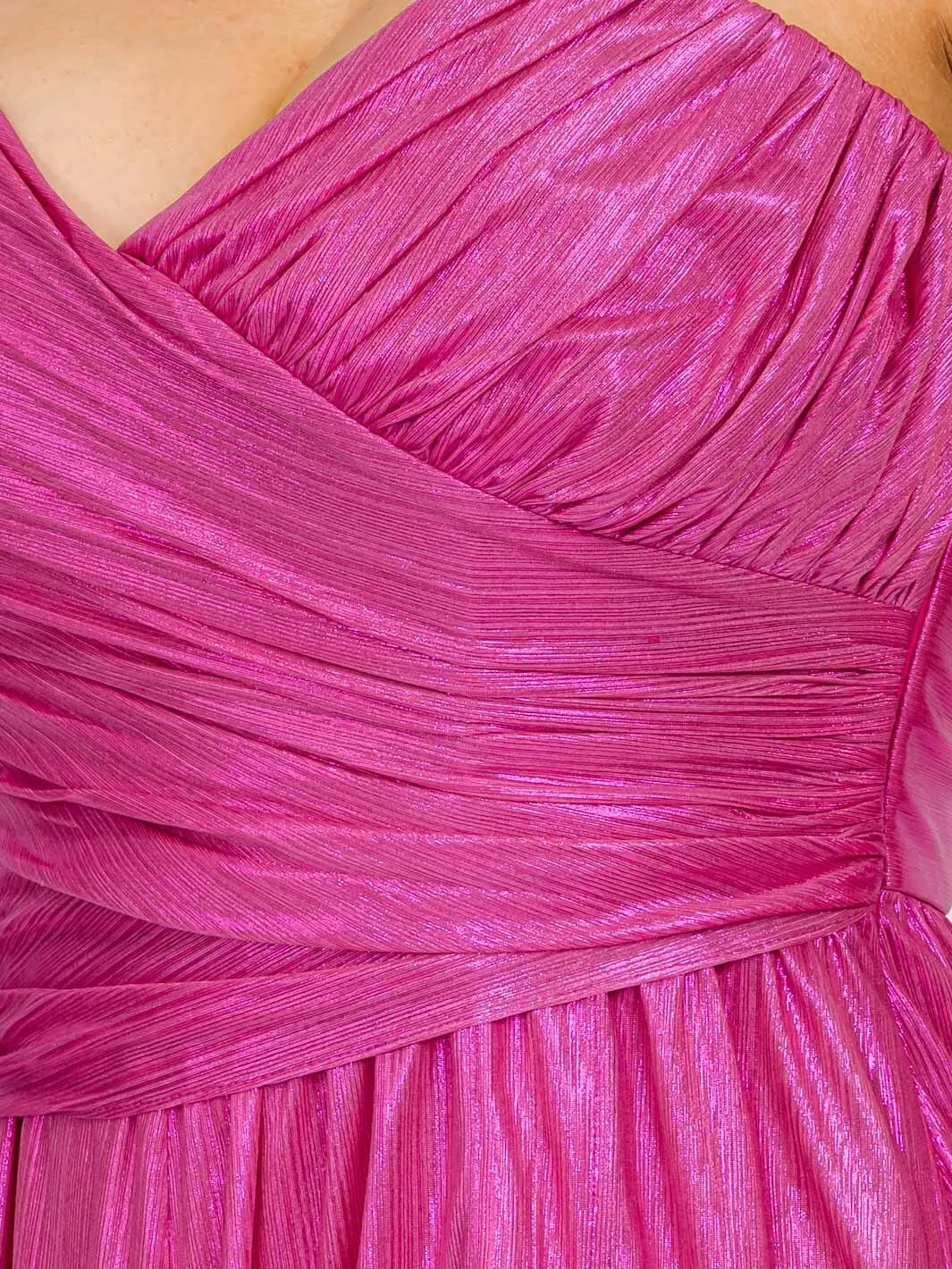 PLUS SIZE SLEEVELESS SURPLICE FRONT SLIT SHIMMER MAXI DRESS