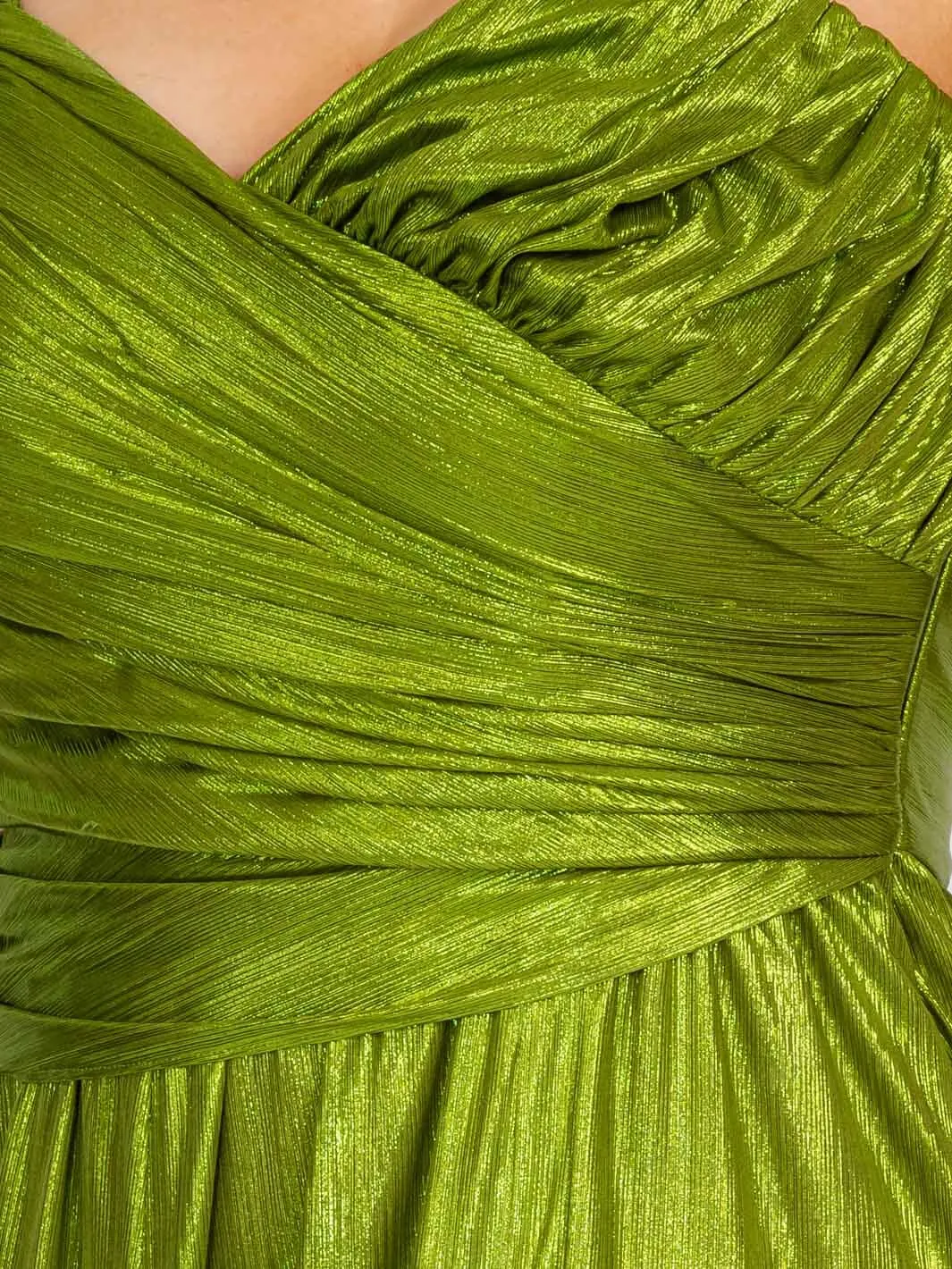 PLUS SIZE SLEEVELESS SURPLICE FRONT SLIT SHIMMER MAXI DRESS