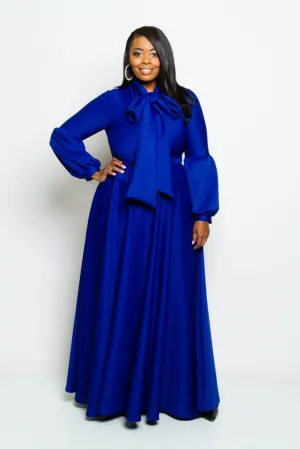 Plus Size Solid Bow Maxi Dress