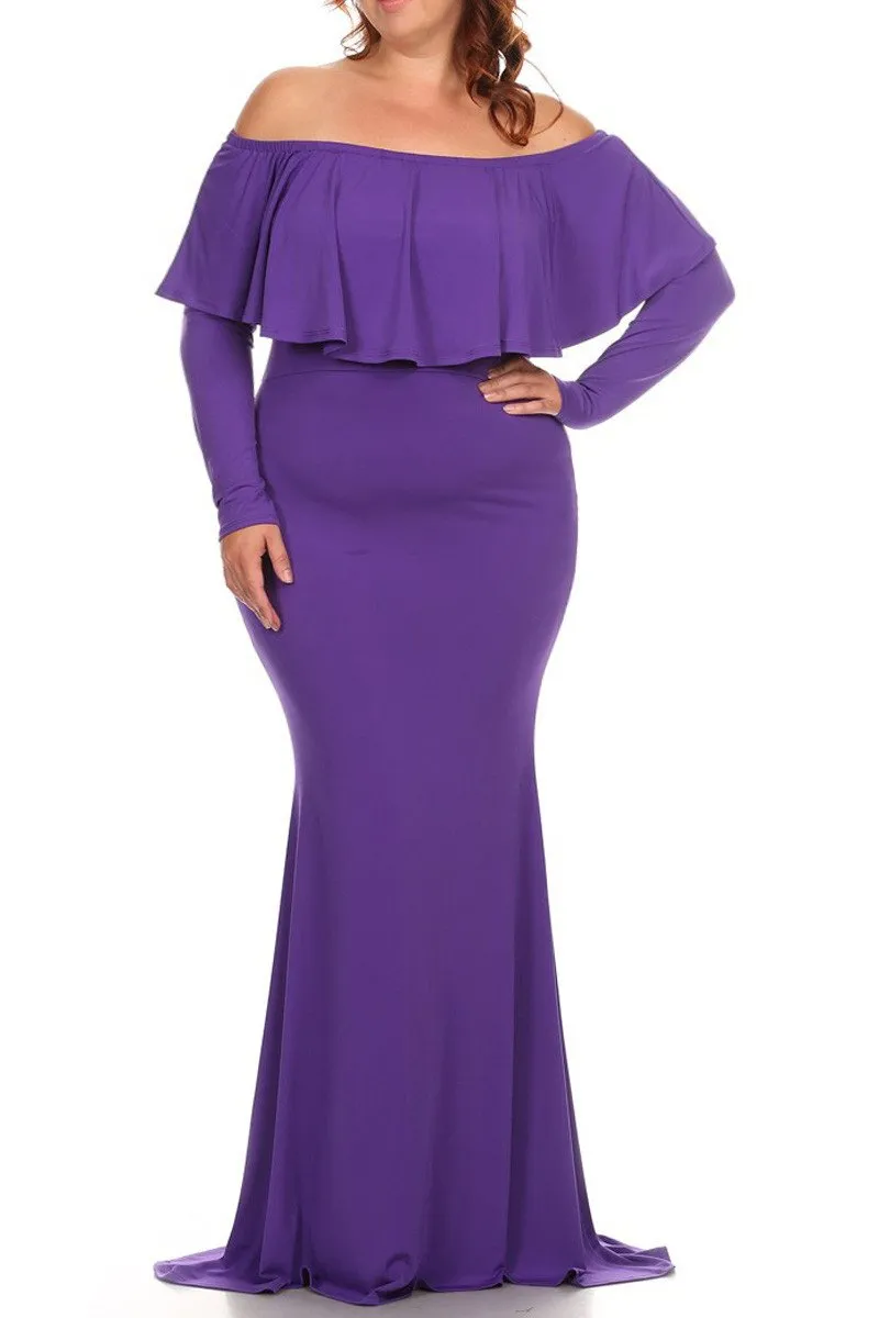Plus Size Solid Long Sleeve Maxi Dress In A Relaxed Style