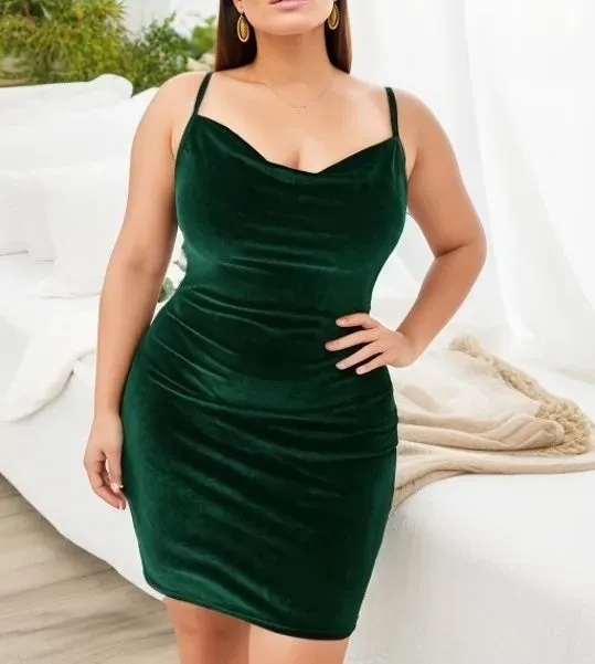 Plus Size Solid Ruched Cami Dress Casual