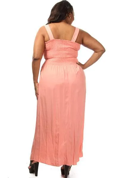 Plus Size Solid Ruched Top Maxi Dress