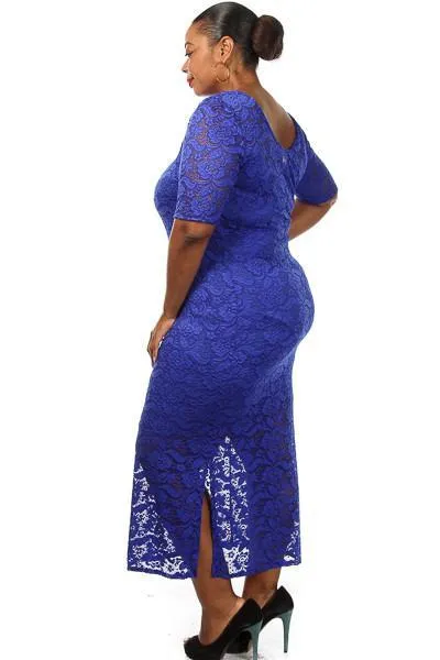 Plus Size Solid Sexy Lace Maxi Dress