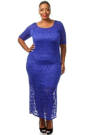 Plus Size Solid Sexy Lace Maxi Dress