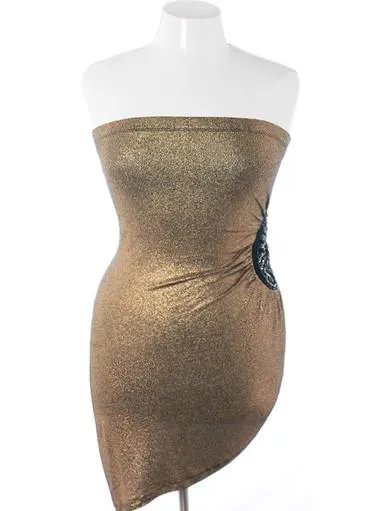 Plus Size Sparkling Glamour Jeweled Gold Tube Dress