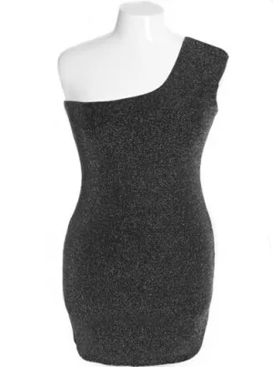 Plus Size Sparkling One Shoulder Silver Dress