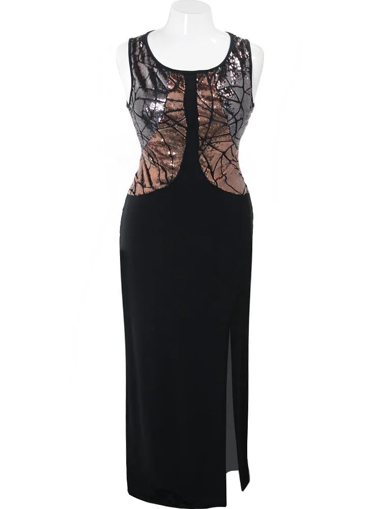 Plus Size Sparkling Open Slit Skirt Maxi Dress