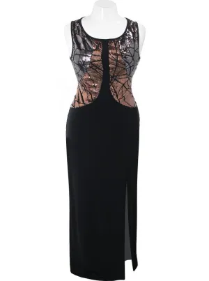 Plus Size Sparkling Open Slit Skirt Maxi Dress