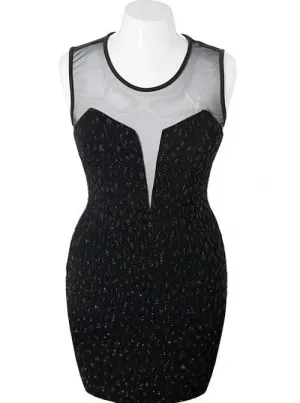 Plus Size Sparkling Scuba Mesh Black Dress