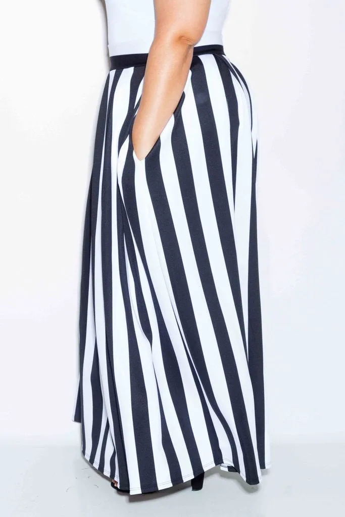 Plus Size Stripe Scuba Maxi Skirt