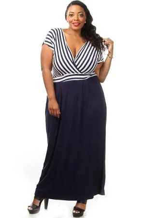 Plus Size Striped Waist Tie Maxi Dress