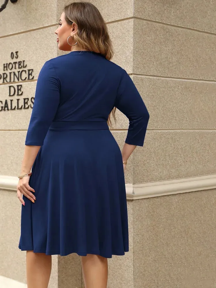Plus Size Summer Midi Dress V-Neck
