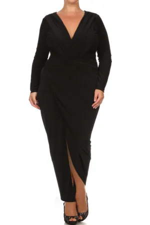 Plus Size Surplice Long Sleeve Maxi Dress
