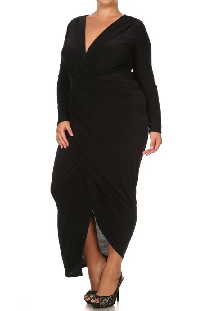 Plus Size Surplice Long Sleeve Maxi Dress