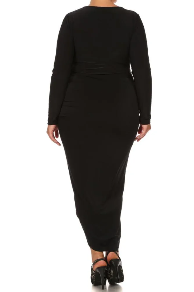 Plus Size Surplice Long Sleeve Maxi Dress