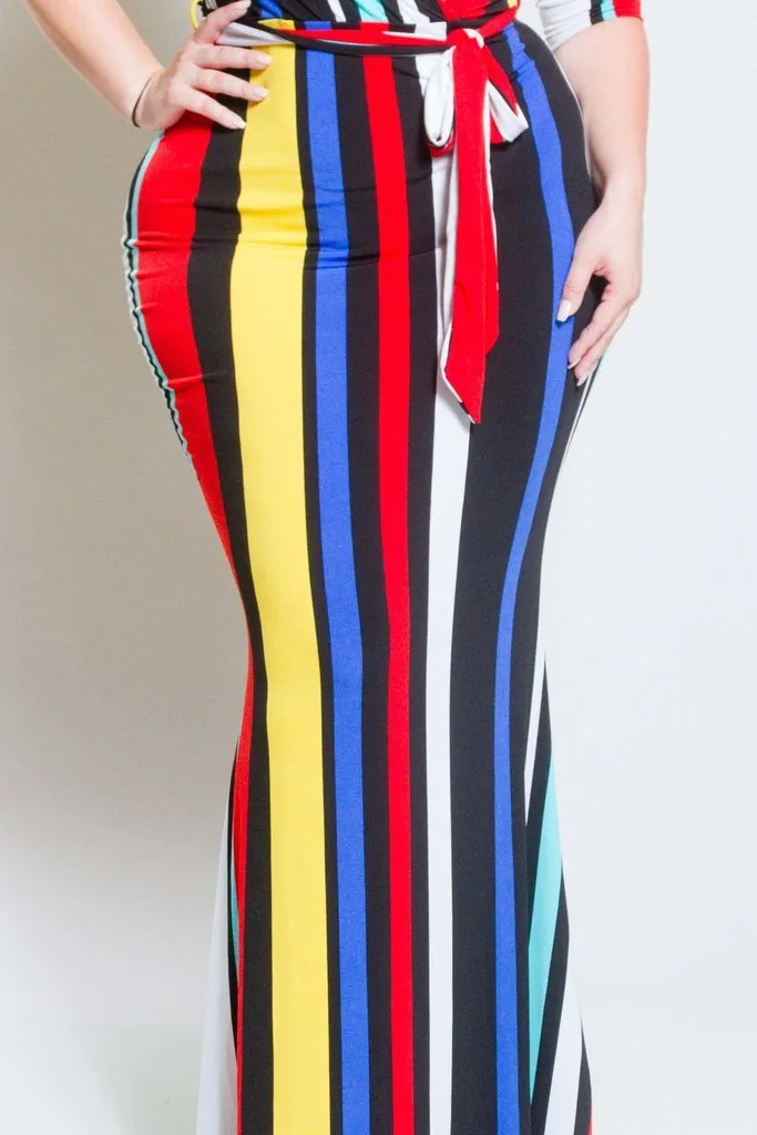 Plus Size Surplice Striped Maxi Dress