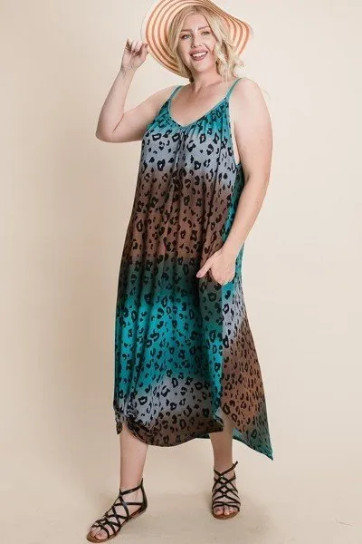Plus Size Tie Dye Ombre Animal Print Anna Print Cami Maxi Dress