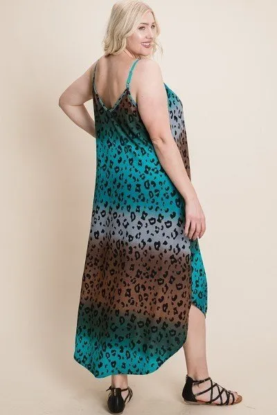 Plus Size Tie Dye Ombre Animal Print Anna Print Cami Maxi Dress