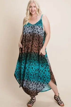 Plus Size Tie Dye Ombre Animal Print Anna Print Cami Maxi Dress