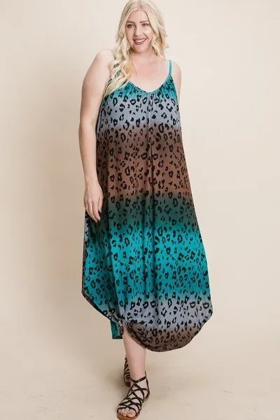Plus Size Tie Dye Ombre Animal Print Anna Print Cami Maxi Dress