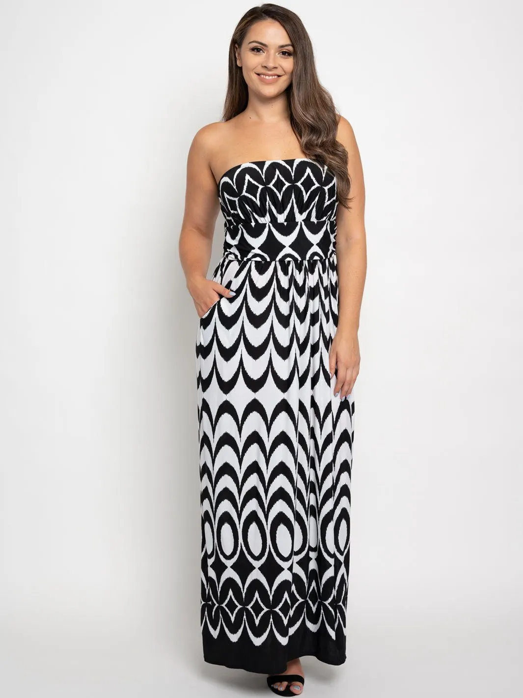 PLUS SIZE TUBE POCKETS PRINT MAXI DRESS