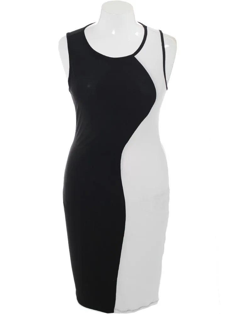 Plus Size Two Tone Split Swirl White Dress