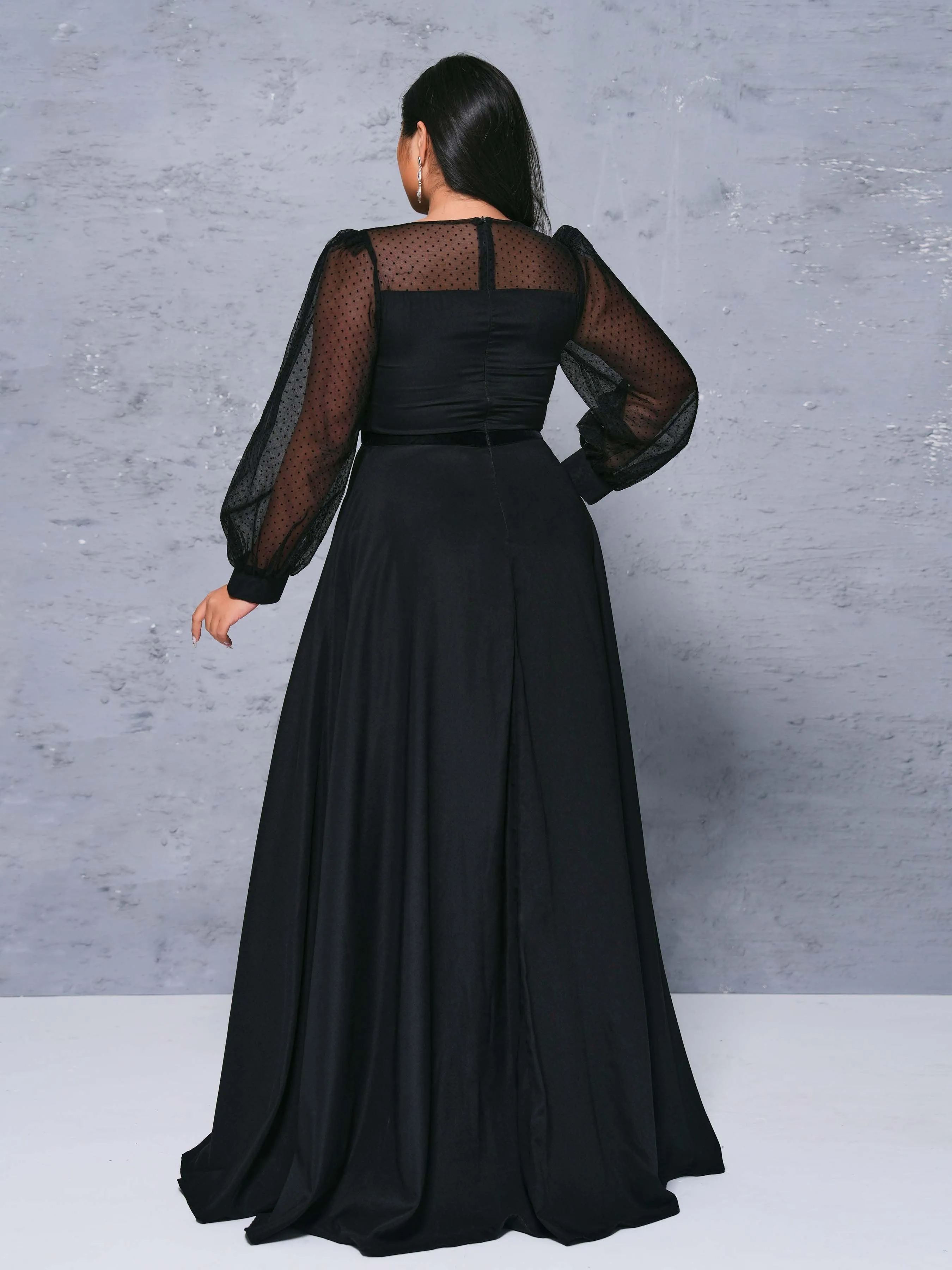 Plus Size V-neck A-line Split Panel Maxi Dress PM21130