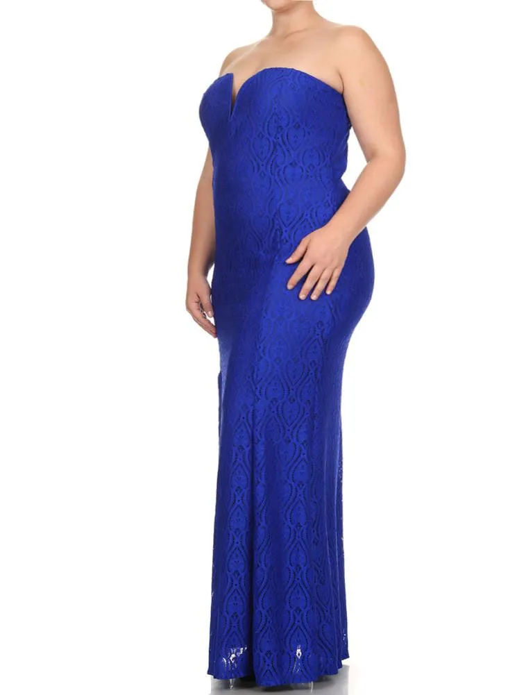 Plus Size Victorian Goddess Crochet Blue Maxi Dress