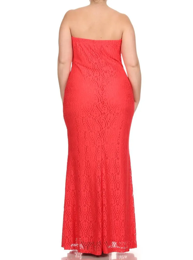Plus Size Victorian Goddess Crochet Coral Maxi Dress