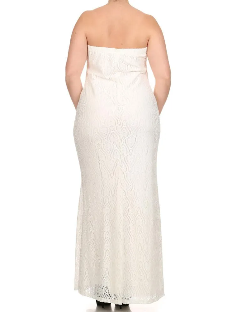 Plus Size Victorian Goddess Crochet White Maxi Dress