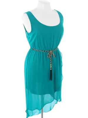 Plus Size Vintage Layered Dip Hem Teal Tank Dress