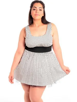Plus Size White Polka Dot Layered Lace Mini Dress