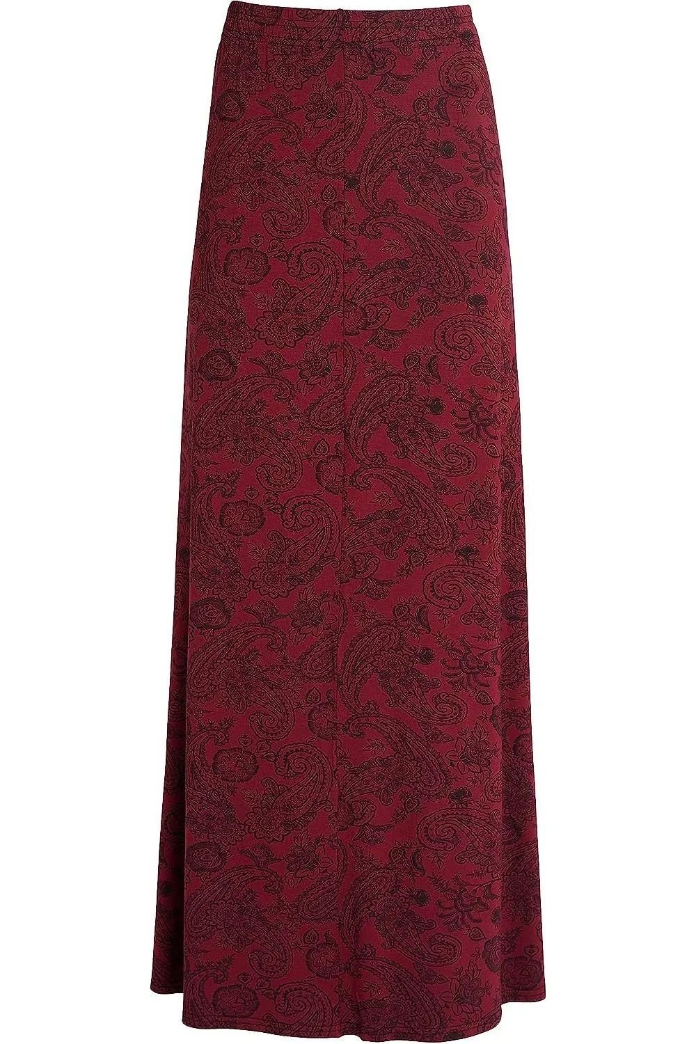 Plus Size Wine Paisley Print Maxi Skirt