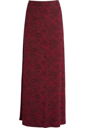 Plus Size Wine Paisley Print Maxi Skirt