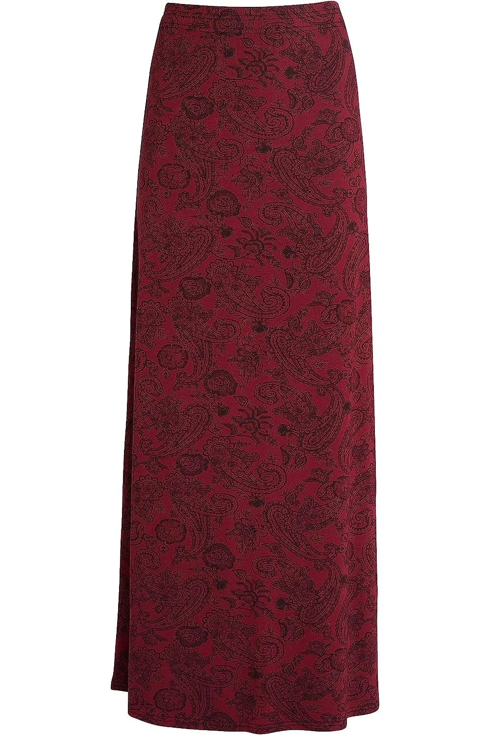 Plus Size Wine Paisley Print Maxi Skirt
