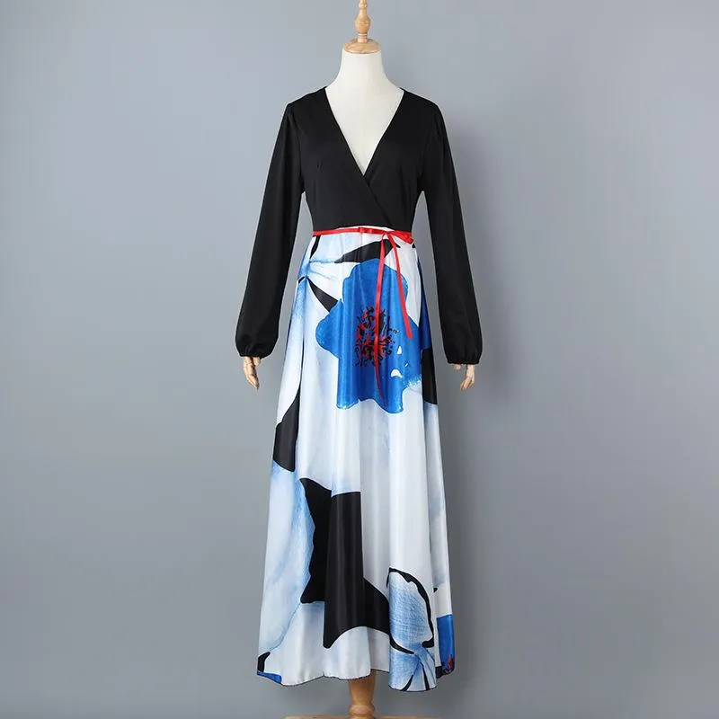 Plus Sizes V Neck Long Sleeves Dresses with Belt