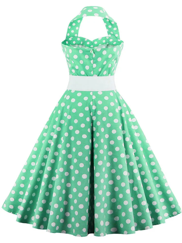Polka Dots Off the Shoulder High Waist Halter 1950 Dress