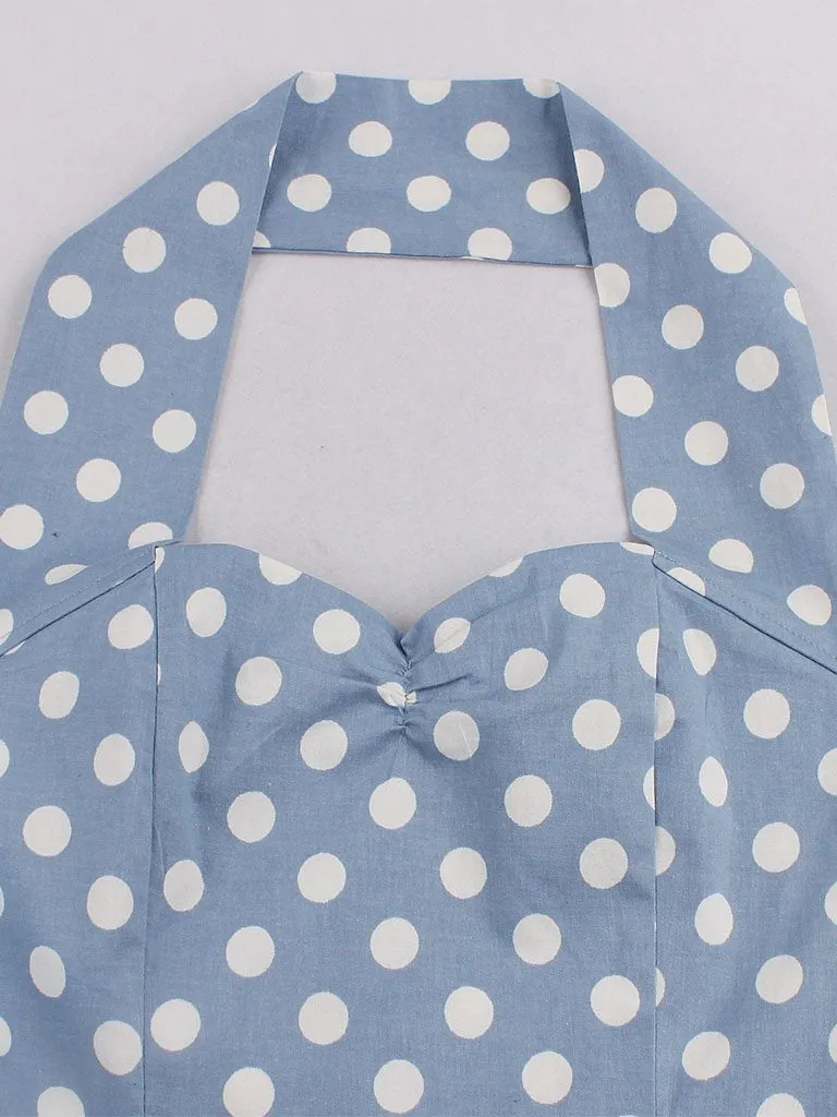 Polka Dots Off the Shoulder High Waist Halter 1950 Dress